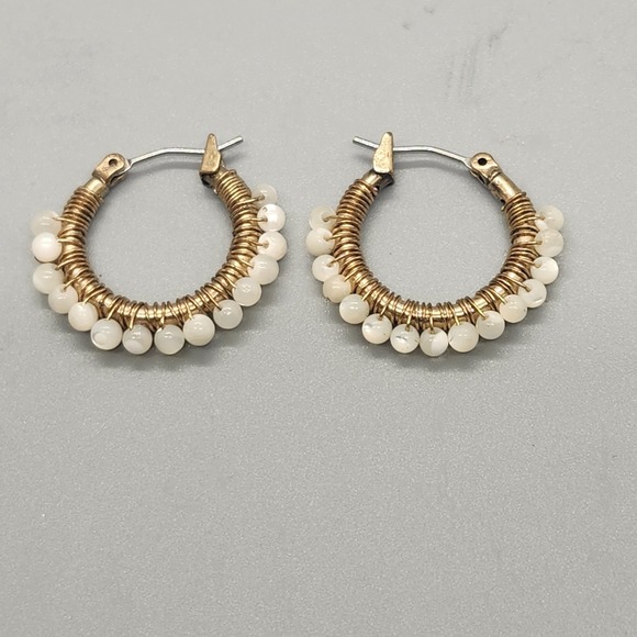 Napier Jewelry - Vintage White Faux Pearl Gold Tone Hoop Earrings